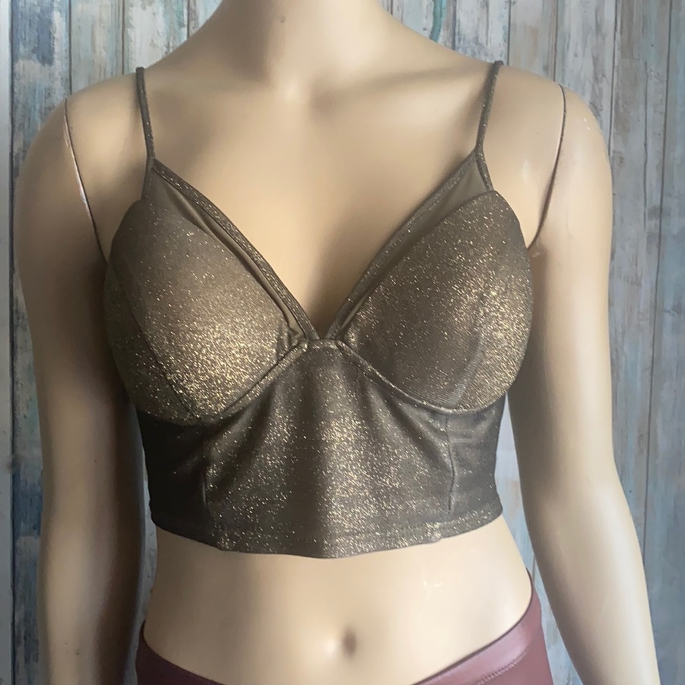 Gold and Sparkly Bralette / Mid drift Top / Large